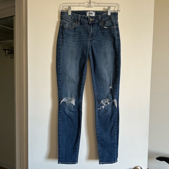 PAIGE Blue Distressed Denim Verdugo Ankle Zoey Destructed Stretchy Skinny Jeans - Picture 2 of 9
